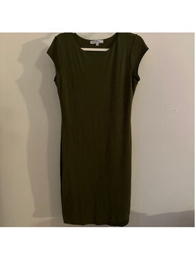 Olive Green Stretch Knit Dress Soft Fitted Cap Sleeve XL
